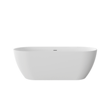 Load image into Gallery viewer, 63'' Stone Resin Freestanding Bathtub, Solid Surface Luxury Soaking Tub with Integrated Slotted Overflow &amp; Pop-up Drain, Stand Alone Elegant Bathroom Soaker Tub in Matte White, TH-25S03-63MW