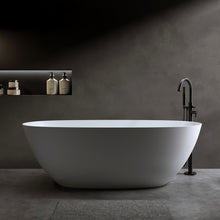 Load image into Gallery viewer, 61'' Freestanding Bathtub Resin Stone Soaking Bathtub Solid Surface Modern Tubs with Overflow and Pop-up Drain in White