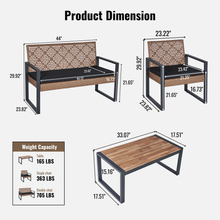 Load image into Gallery viewer, 4-Piece Patio Furniture Set Outdoor Balcony Porch Garden Backyard Lawn Furniture Acacia Wood Table Top, Morden Black and Light Brown