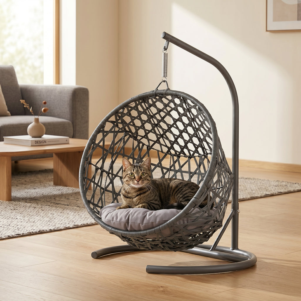 Double Hanging Egg Chair wth Stand, Patio Hammock Swing Chair with Cushion Loveseat for Bedroom, Balcony, Garden, Indoor, Outdoor,(Grey)