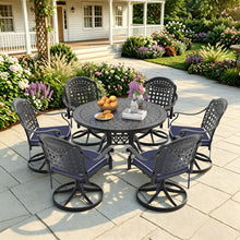 Load image into Gallery viewer, Ø47.24-inch Cast Aluminum Patio Dining Table With Black Frame and Carved Texture on the Tabletop (same sku: W171084479)
