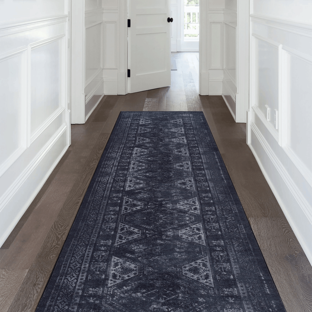 MAVAL Black Washable Rug 2' x 3' Doormat Rug (Black+Gray, 2' x 3') Modern, Contemporary, Non-Shedding & Easy to Clean, Ideal for Living Room, Bedroom, Dining Space, 36*24 inch