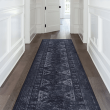 Load image into Gallery viewer, MAVAL Black Washable Rug 2' x 3' Doormat Rug (Black+Gray, 2' x 3') Modern, Contemporary, Non-Shedding &amp; Easy to Clean, Ideal for Living Room, Bedroom, Dining Space, 36*24 inch