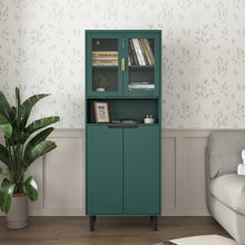 Load image into Gallery viewer, Tempered Glass Door Tall Storage Bookcase with adjustable board, 4 doors MDF painting finished cabinet, Green, Living room Bedroom storage