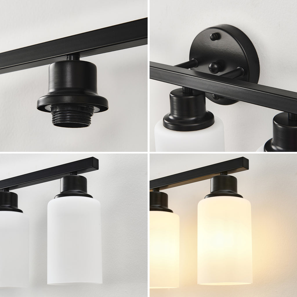 6-Light Matte Black Wall Lamps with White Glass Shades (No Bulbs) Sconce Lighting for Bedroom Living Room