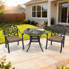 Load image into Gallery viewer, Ø35.43-inch Cast Aluminum Patio Dining Table With Black Frame and Umbrella Hole (same sku: W171084475,W1710P497717)
