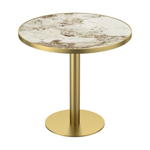Load image into Gallery viewer, 31.5" Round Modern Tulip Dining Table, Sintered Stone Tabletop with Luxury Faux Marble Print, Stainless Steel Bracket Base, Scratch &amp; Wear Resistant, Waterproof Surface, Ideal for Indoor &amp; Outdoor Use