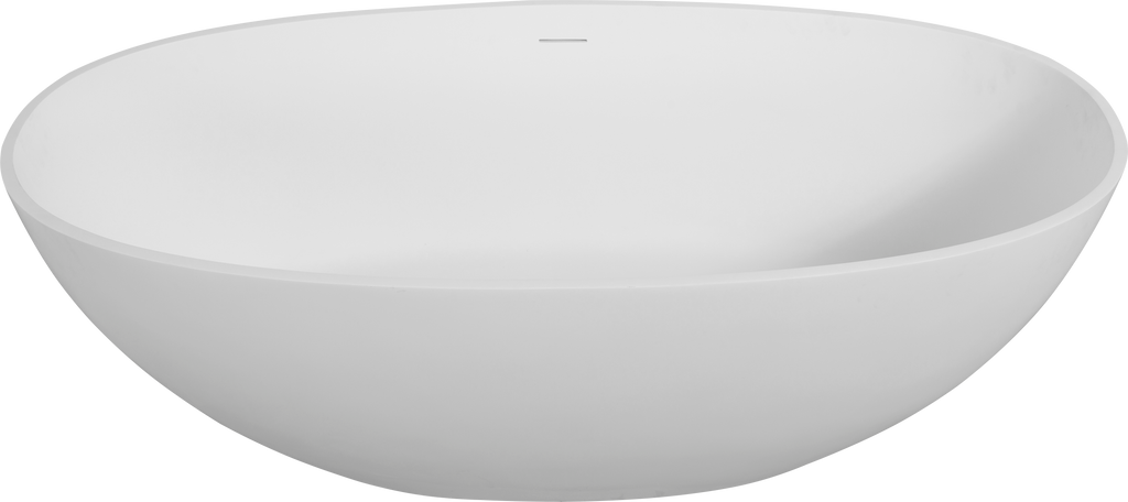 65" Freestanding Solid Surface Bathtub, Luxury Handcrafted Stone Resin Freestanding Soaking Bathtub with Overflow and Pop-up Drain, Matte White 24S06-65MW