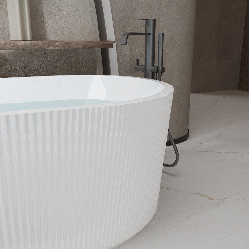 59"Linear AcrylicFreestanding Bathtub Stand Alone Soaker Tub, Glossy White Acrylic, POP-UP Chrome Drain, cUPC Certified