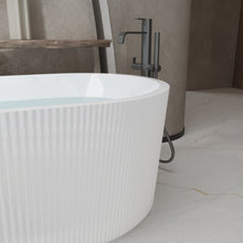 Load image into Gallery viewer, 59"Linear AcrylicFreestanding Bathtub Stand Alone Soaker Tub, Glossy White Acrylic, POP-UP Chrome Drain, cUPC Certified