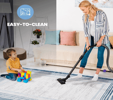Load image into Gallery viewer, MARFI Collection 2.X3. Blue / Ivory / Bordered Doormat Rug Modern, Contemporary, Non-Shedding &amp; Easy to Clean, Ideal for Living Room, Bedroom, Dining Space, 36*24 inch