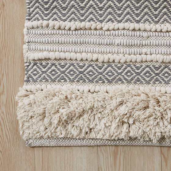 Woven Texture Stripe Bath Rug Grey 22x58"