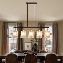 Load image into Gallery viewer, Modern 5-Light Black and Gold Chandelier, Textured Glass Pendant Light with Electroplated Gold Finish for Living Room Dining Room Not Including the Bulb