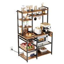 Load image into Gallery viewer, Kitchen Bakers Rack, 5 ft Power Cable Bakers Rack with Power Outlet, Kitchen Stand with X-Shaped Support Bar, 10 S-Shaped Hooks, Coffee Bar Stand for Dishes, Spice Bottles, Built-In Power Strip
