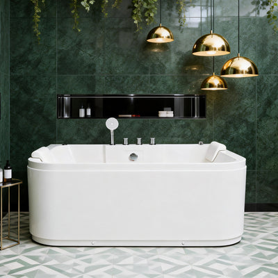 KORRA 61 Inch Acrylic Whirlpool Massage Bathtub for 2 Person 16 Water Jets LED Lights Heater for Jacuzzi Spa Massage