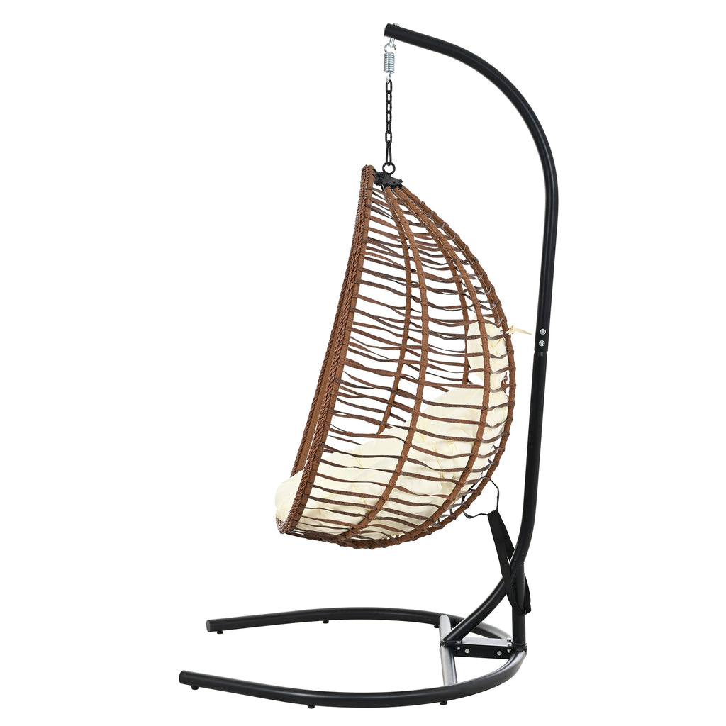 U_STYLE Indoor Outdoor Hanging Hammock Chair with Stand, Foldable Rattan Egg Swing Chair with Iron Frame and Plush Cushion & Removable Headrest,Suitable for Porch Garden,Balcony,Indoor