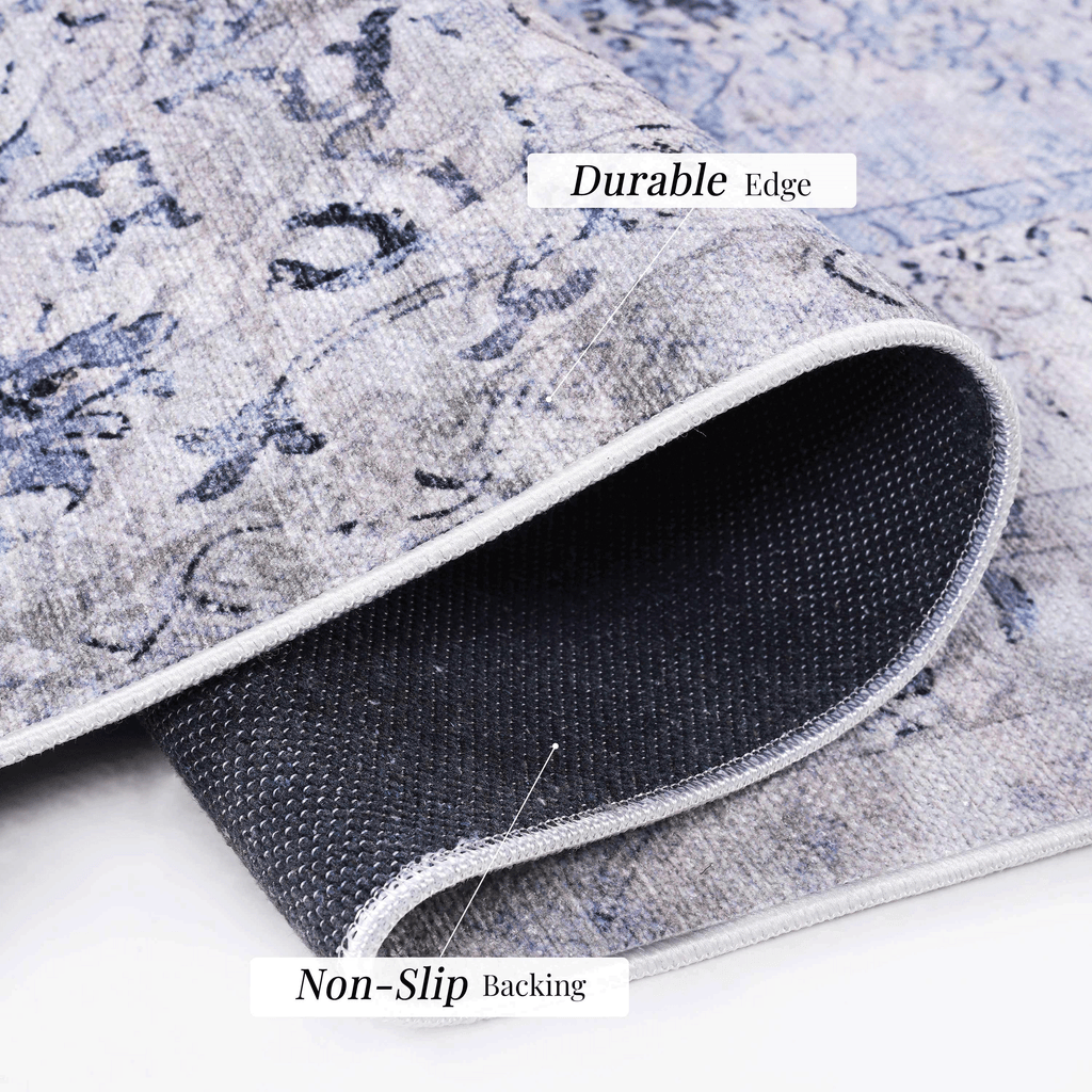 MAVAL Blue Washable Rug 2' x 3' Doormat Rug (Blue+Cream, 2' x 3') Modern, Contemporary, Non-Shedding & Easy to Clean, Ideal for Living Room, Bedroom, Dining Space, 36*24 inch