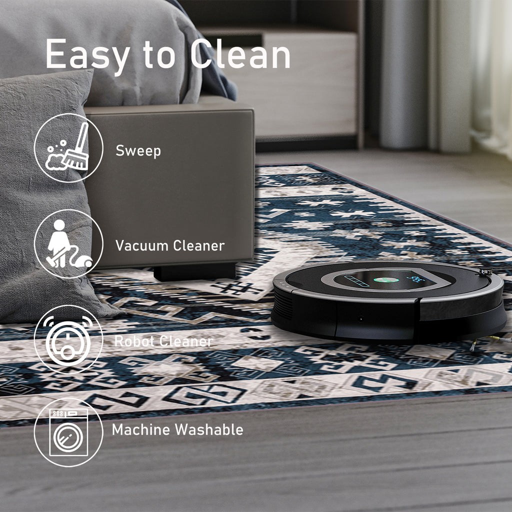 Area Rug 6x9 Vintage Bohemia Large Persian Non-slip Washable Rug For Living Room Kitchen Bedroom Living Room Geometry Blue/Black