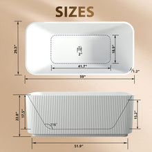 Load image into Gallery viewer, 59"Rectangle Linear Acrylic Freestanding Bathtub Stand Alone Soaker Tub, Glossy White Acrylic, POP-UP Chrome Drain, cUPC Certified,