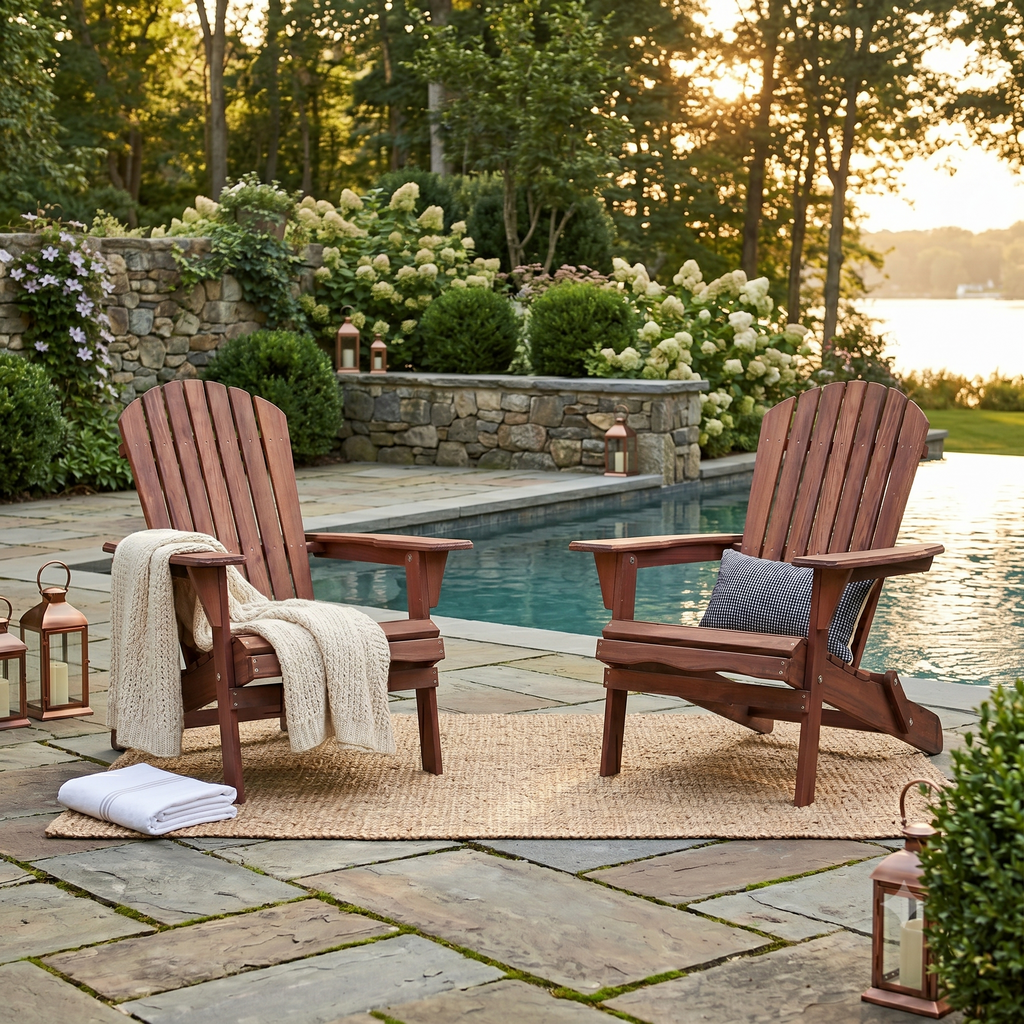 Wood Lounge Patio Chair for Garden Outdoor Wooden Folding Embossed Adirondack Chair Solid Wood Lounge Patio Chair with Wood Grain