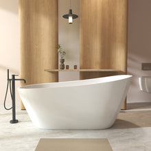 Load image into Gallery viewer, 67"Special-shaped Freestanding Slipper Bathtub: Gloss White Finish, Chrome Overflow &amp; Pop-Up Drain, cUPC Certified