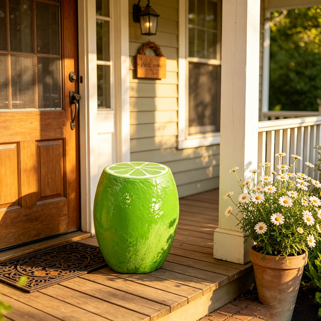 Yellow Lemon Fruit Stool, 14"Oversized Resin Stool, Side Table, Home Decor Plant Stand Garden Indoor Outdoor Decorations, Multi-Purpose Innovative Garden Furniture