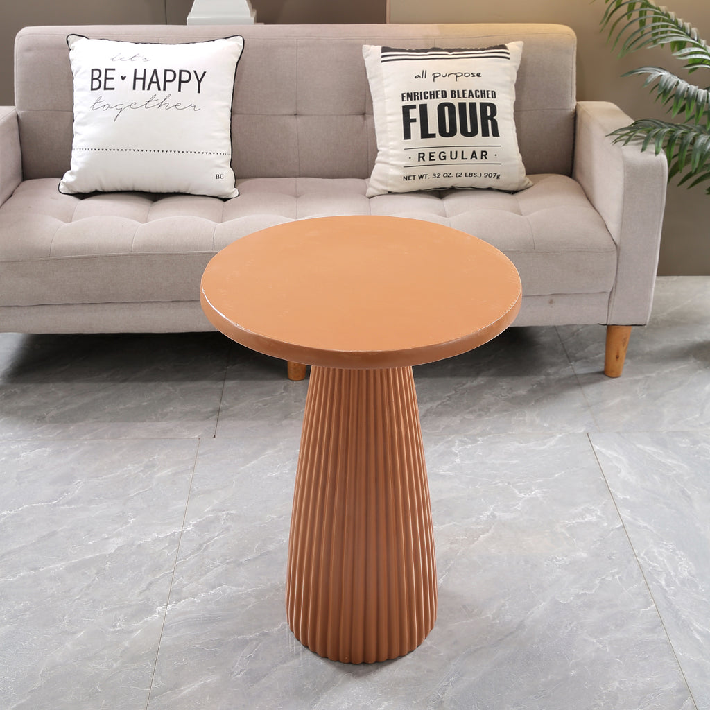 Light Coffee Magnesium Oxide Fluted Base Side Table, 17.72" Diameter Round Accent Table