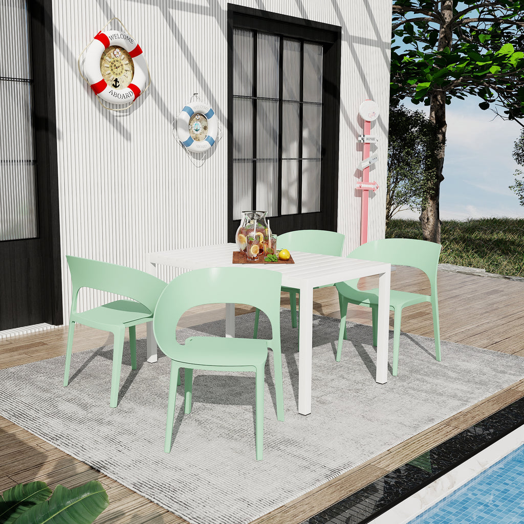 Summer - Haze Green Polypropylene Single-Side Chair - One-Piece Design for Indoor & Outdoor Use,suitable for living rooms, dining rooms, gardens, terraces and other scenarios  (Set of 4)
