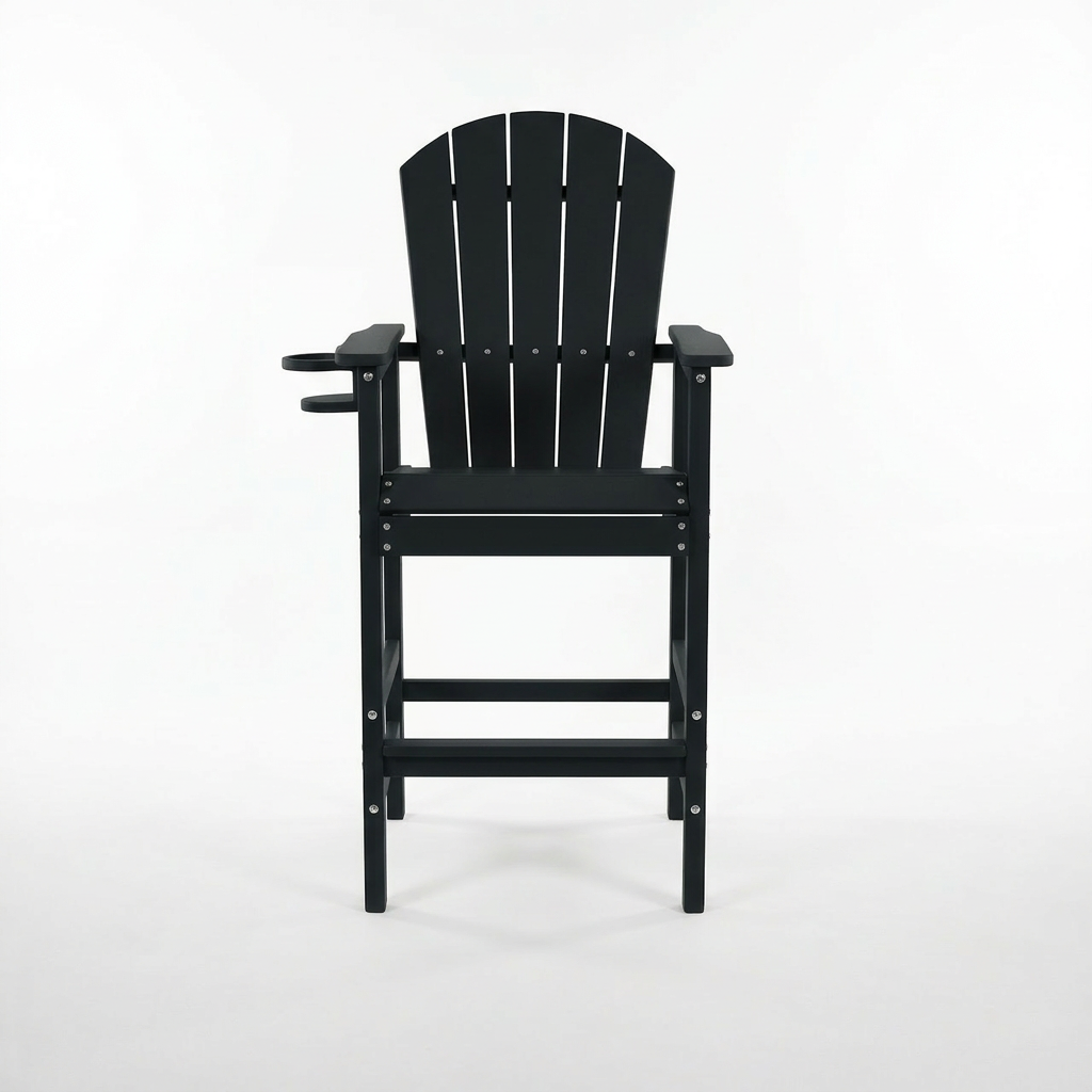 HDPE Bar Height Adirondack Chair with Cup Holder, All-Weather Outdoor Patio Bar Chair with Armrests 1 Piece(BK)