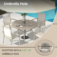 Load image into Gallery viewer, Outdoor Round Patio Dining Table for 6-7, All Weather Metal Dining Table with Umbrella Hole for Deck Lawn Garden Backyard, Sandstone Color