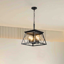 Load image into Gallery viewer, 16" Black Industrial 4-Light Pendant Chandelier, Modern Metal Cage Design, Adjustable Hanging Light for Dining Room, Kitchen, Living Room (No Bulbs)