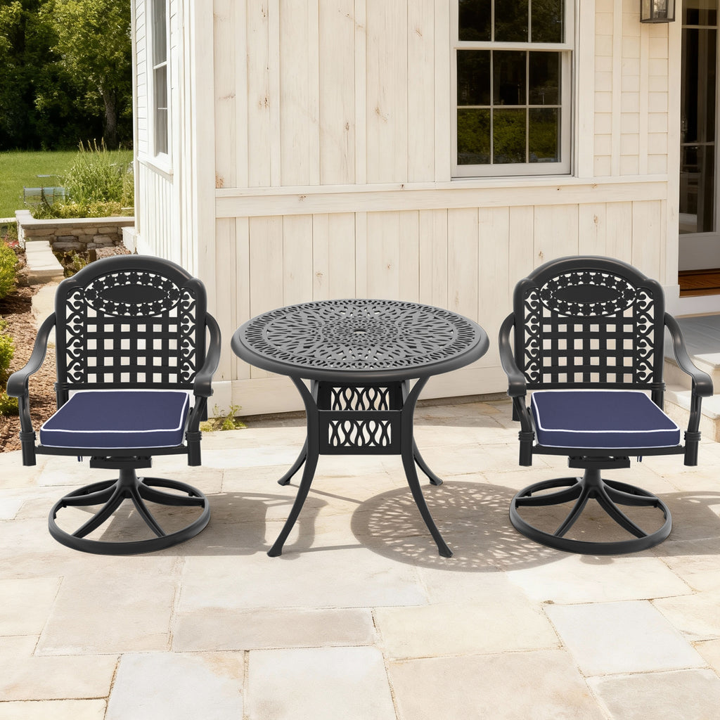 Ø35.43-inch Cast Aluminum Patio Dining Table With Black Frame and Umbrella Hole (same sku: W171084475,W1710P497717)