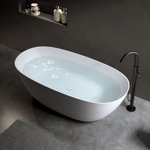 Load image into Gallery viewer, 61'' Freestanding Bathtub Resin Stone Soaking Bathtub Solid Surface Modern Tubs with Overflow and Pop-up Drain in White