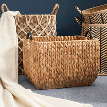 Load image into Gallery viewer, Ludmilla Rectangular Multi Purpose Water Hyacinth Woven Wicker Baskets with Handles - 16" x 12" x 13" - Natural Brown - For Towel, Toys, Magazine and Kitchen Storage