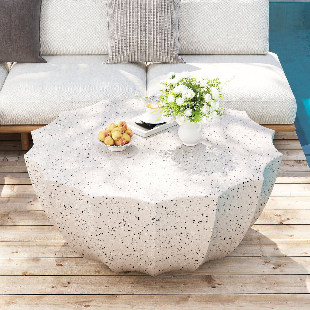 35.43" Modern Outdoor and Indoor Waterproof Coffee Table, Durable MgO Cement Design, Suitable for Terraces, Gardens, Backyards and Living Rooms ( White)