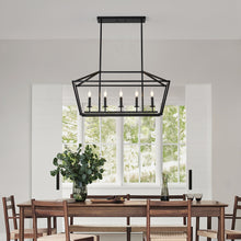 Load image into Gallery viewer, 5-Light Farmhouse Kitchen Island Lighting,5 Light Industrial Linear Chandelier for Dining Room Metal Matte Black Finish Hanging Pendant Light Fixture for Bedroom Living Room Hallway Conference Room