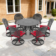 Load image into Gallery viewer, Ø47.24-inch Cast Aluminum Patio Dining Table With Black Frame and Carved Texture on the Tabletop (same sku: W171084479)