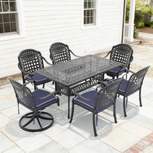Load image into Gallery viewer, L58.27*W34.65-inch Cast Aluminum Patio Dining Table With Black Frame and Umbrella Hole (same sku: W171084481)