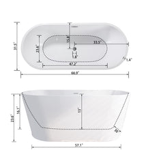 Load image into Gallery viewer, 67" Acrylic Freestanding Bathtub, stand alone bathroom tub, Glossy White, Toe-tap Chrome Drain, cUPC Certified