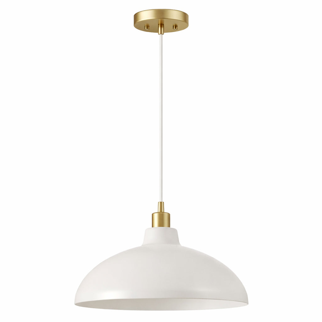 Astral Single Light White Pendant Lamp with Golder Brass Finish for Entrance Kitchen Island 14"D × 8"H