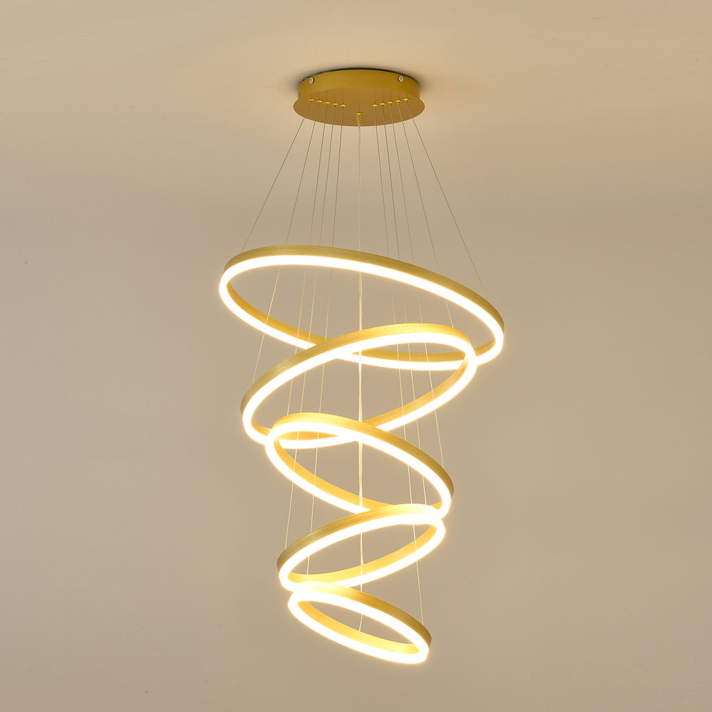 Modern Gold Led Chandelier 3 Rings Gold Dimmable  LED Chandeliers Light Fixture for Kitchen Island Height Adjustable Chandelier Led Pendant Light for Dining Room Bedroom Living Room