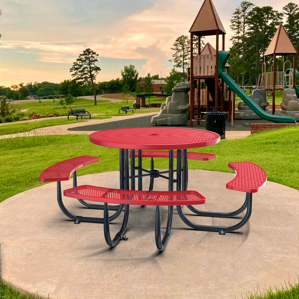 Red Round Table & Chair Set with Umbrella Hole