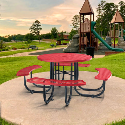 Red Round Table & Chair Set with Umbrella Hole