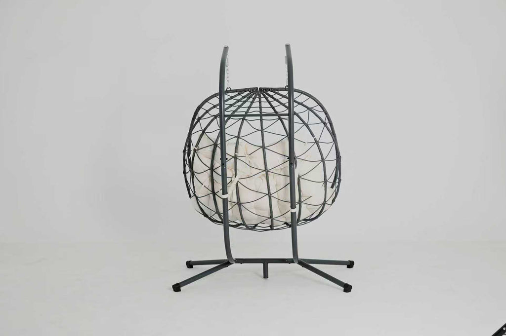 2 Persons Egg Chair with Stand Indoor Outdoor Swing Chair Patio Wicker Hanging Egg Chair Hanging Basket Chair with Stand for Bedroom Living Room Balcony