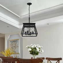 Load image into Gallery viewer, 16" Black Industrial 4-Light Pendant Chandelier, Modern Metal Cage Design, Adjustable Hanging Light for Dining Room, Kitchen, Living Room (No Bulbs)