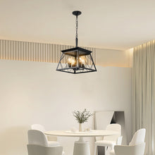 Load image into Gallery viewer, 16" Black Industrial 4-Light Pendant Chandelier, Modern Metal Cage Design, Adjustable Hanging Light for Dining Room, Kitchen, Living Room (No Bulbs)