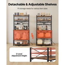 Load image into Gallery viewer, Kitchen Bakers Rack, 5 ft Power Cable Bakers Rack with Power Outlet, Kitchen Stand with X-Shaped Support Bar, 12 S-Shaped Hooks, Coffee Bar Stand for Dishes, Spice Bottles, Built-In Power Strip