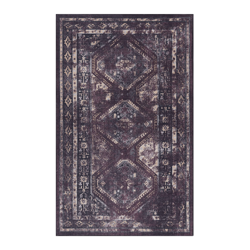 MAVAL Black Washable Rug 2' x 3' Doormat Rug (Black+Burgundy, 2' x 3') Modern, Contemporary, Non-Shedding & Easy to Clean, Ideal for Living Room, Bedroom, Dining Space, 36*24 inch