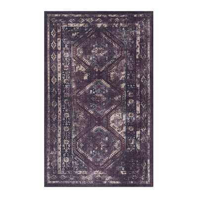 MAVAL Black Washable Rug 2' x 3' Doormat Rug (Black+Burgundy, 2' x 3') Modern, Contemporary, Non-Shedding & Easy to Clean, Ideal for Living Room, Bedroom, Dining Space, 36*24 inch