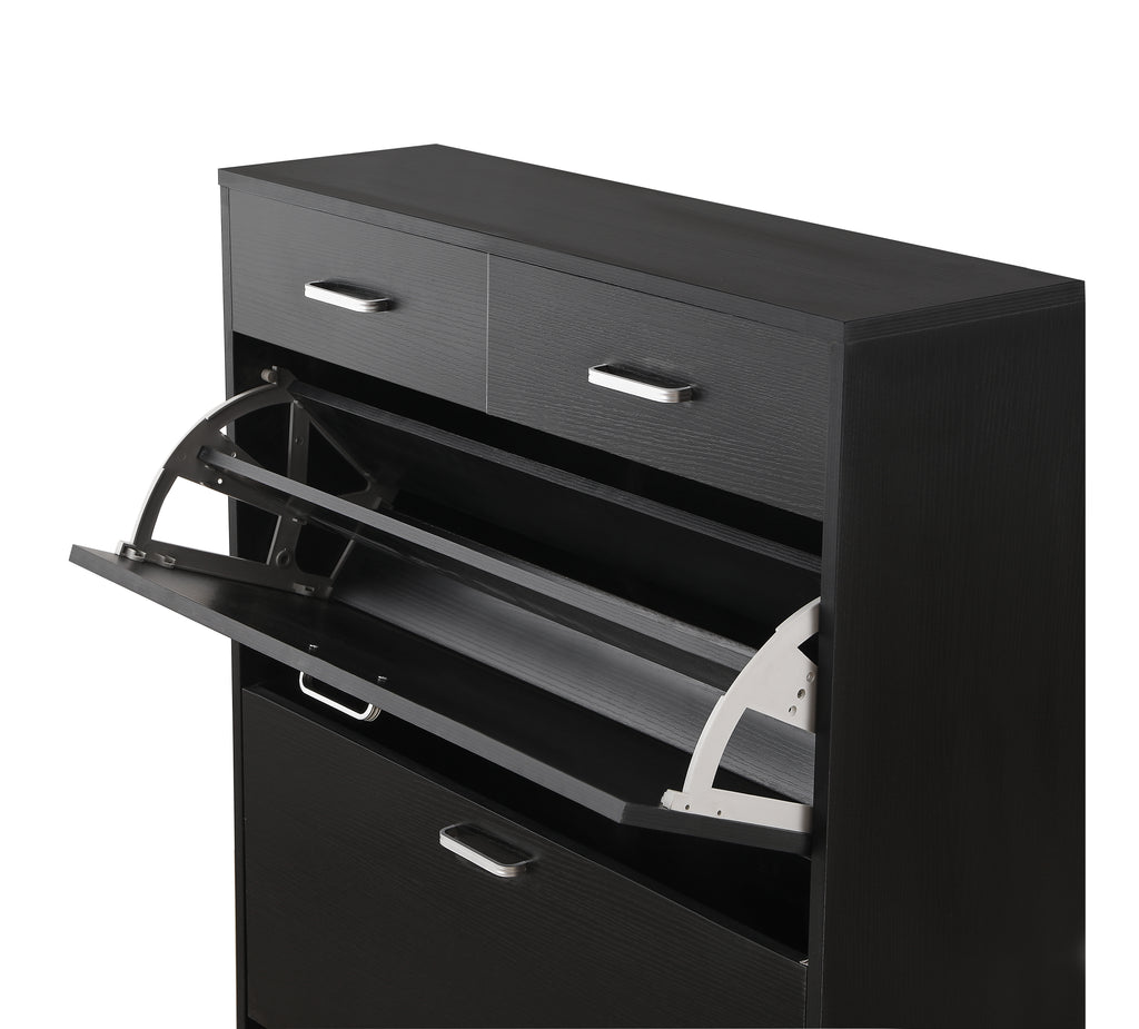 Large size Shoe Cabinet,Free Standing Tipping Bucket Shoe Rack Organizer with 2 Flip Drawers&2 Drawer,Modern Tipping Bucket for Entryway,Hallway,Bedroom-black